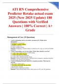 ATI RN Comprehensive Predictor Retake actual exam 2025 &lpar;New 2025 Update&rpar; 180 Questions with Verified Answers &vert; 100&percnt; Correct &vert; A&plus; Grade