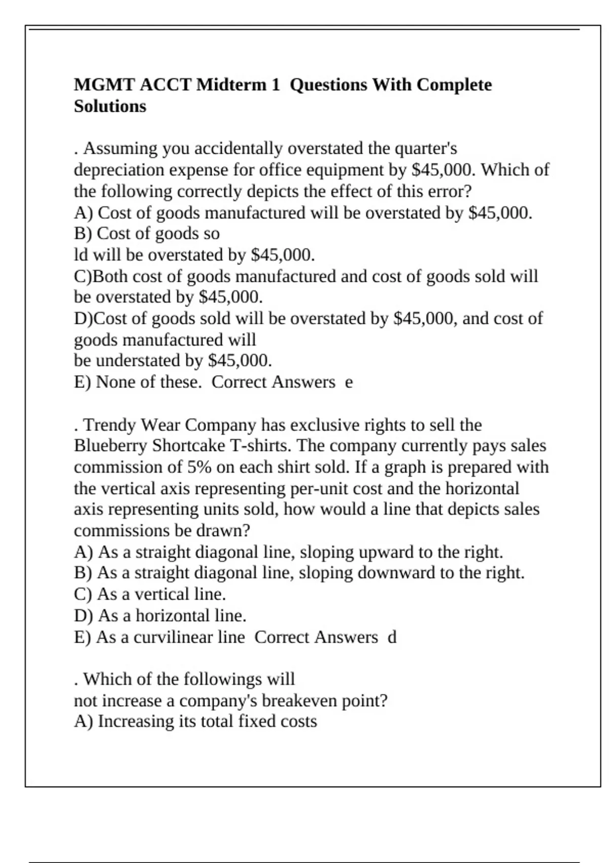 MGMT ACCT Midterm 1 Questions With Complete Solutions - MGMT ACCT ...