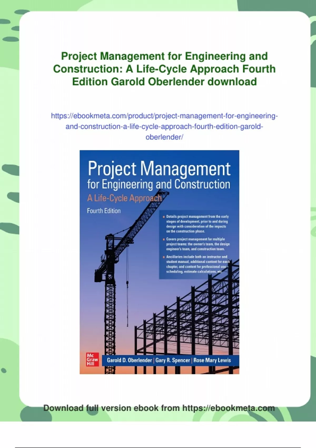 Summary Project Management for Engineering and Construction: A Life ...