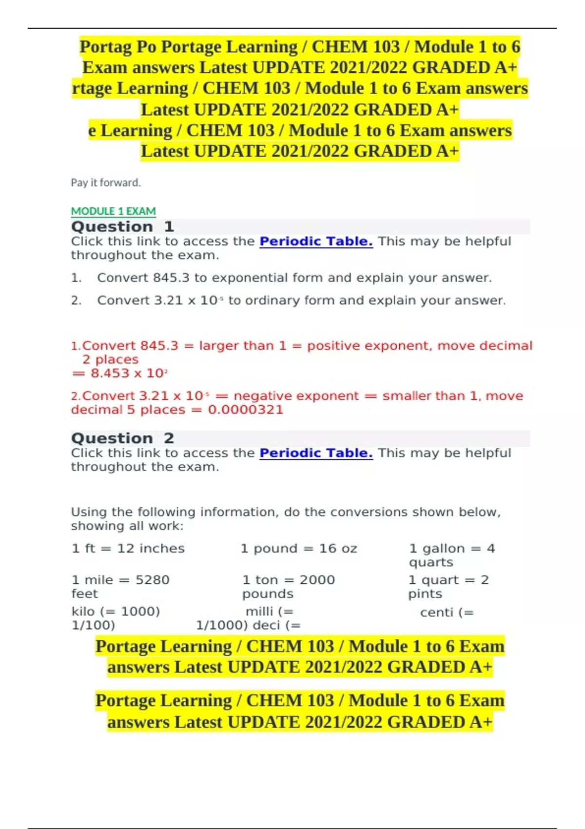 Chem 103 Module 1 to 6 Exam with Verified answers (100 OUT OF 100 ...