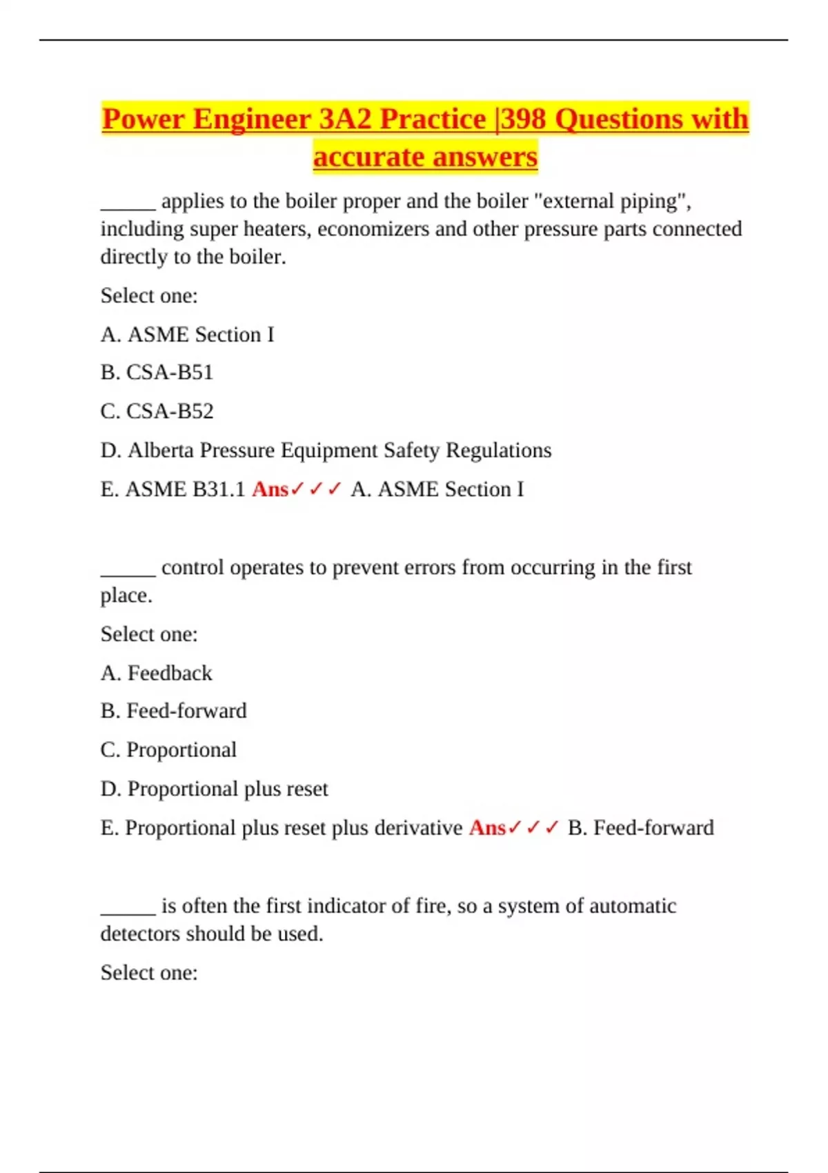 Power Engineering 3A2 – Practice Questions with Verified Answers - ABSA ...