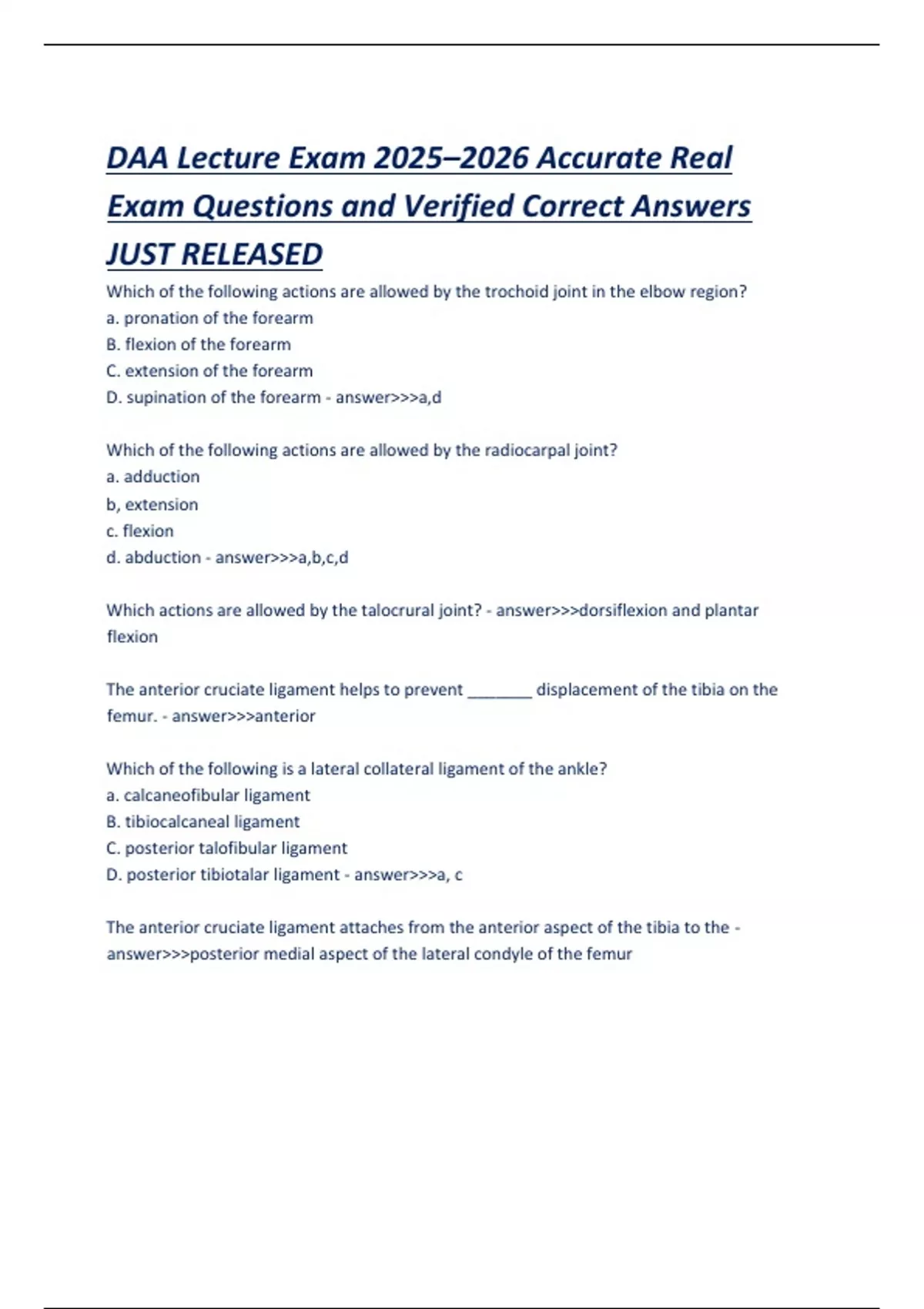 Daa Practiose Question DAA Lecture Exam 2025–2026 (Dental Anatomy and Anesthesiology) Accurate ...