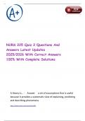 NURS 225 Quiz 2 Questions And Answers Latest Updates 2025&sol;2026 With Correct Answers 100&percnt; With Complete Solutions