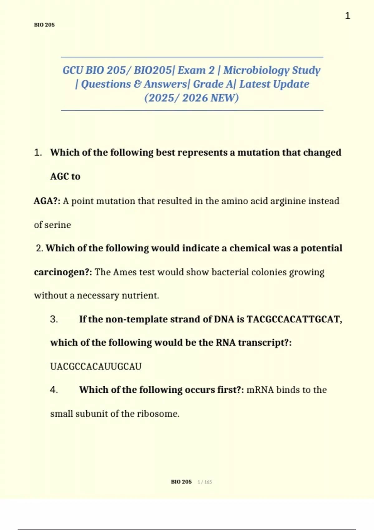 GCU BIO 205/ BIO205| Exam 2 | Microbiology Study | Questions & Answers ...
