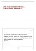 LAW AND ETHICS QUIZ WK 1 QUESTIONS & ANSWERS&excl;&excl;