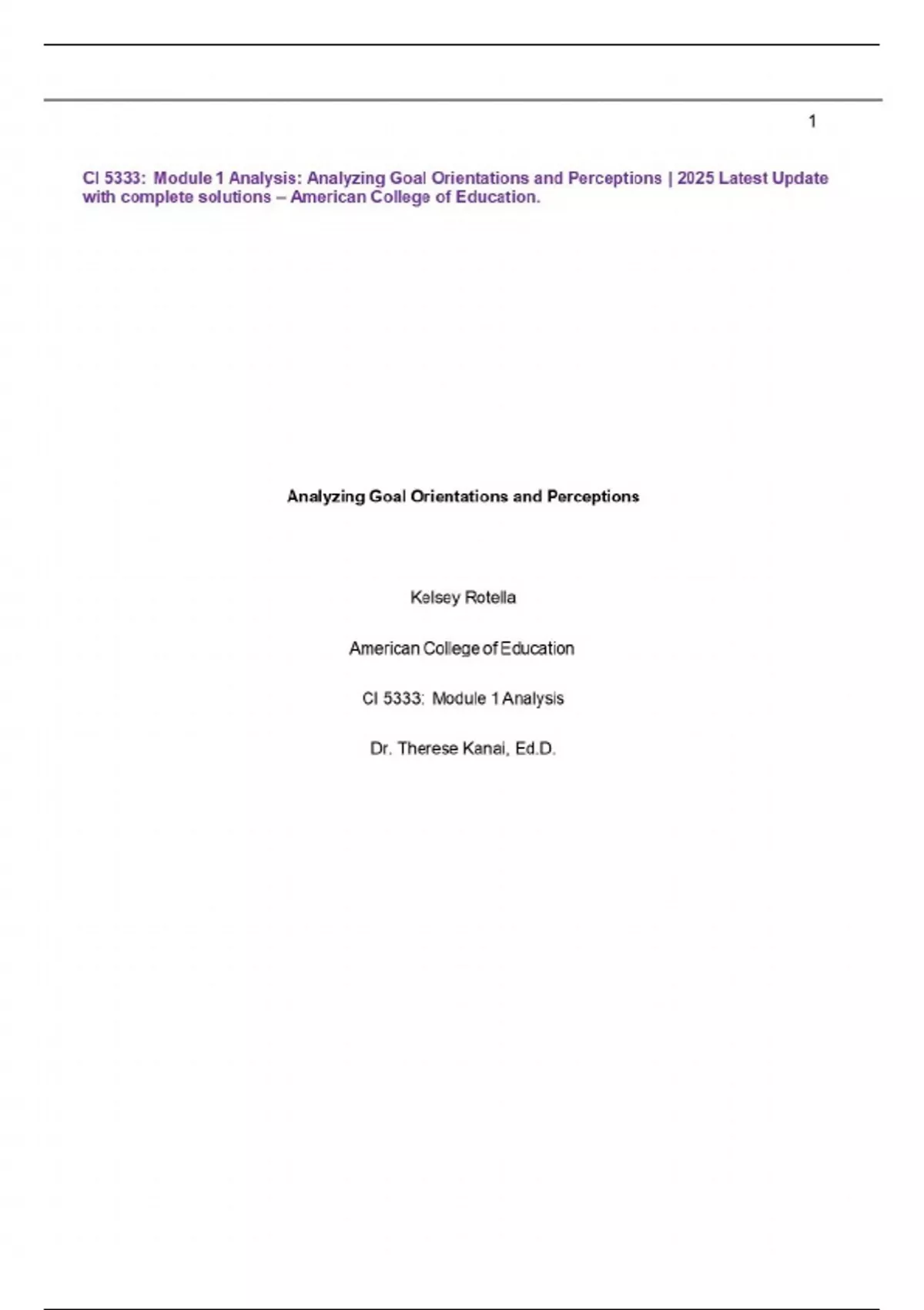 CI 5333: Module 1 Analysis: Analyzing Goal Orientations and Perceptions ...
