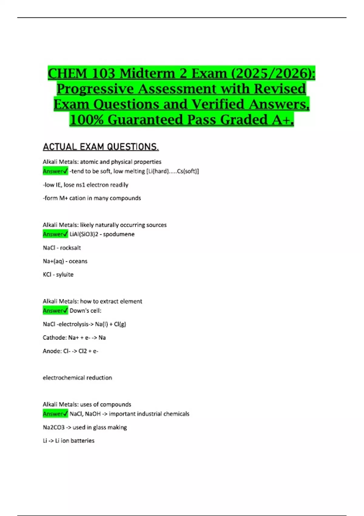 CHEM 103 Midterm 2 Exam (2025/2026): Progressive Assessment with ...