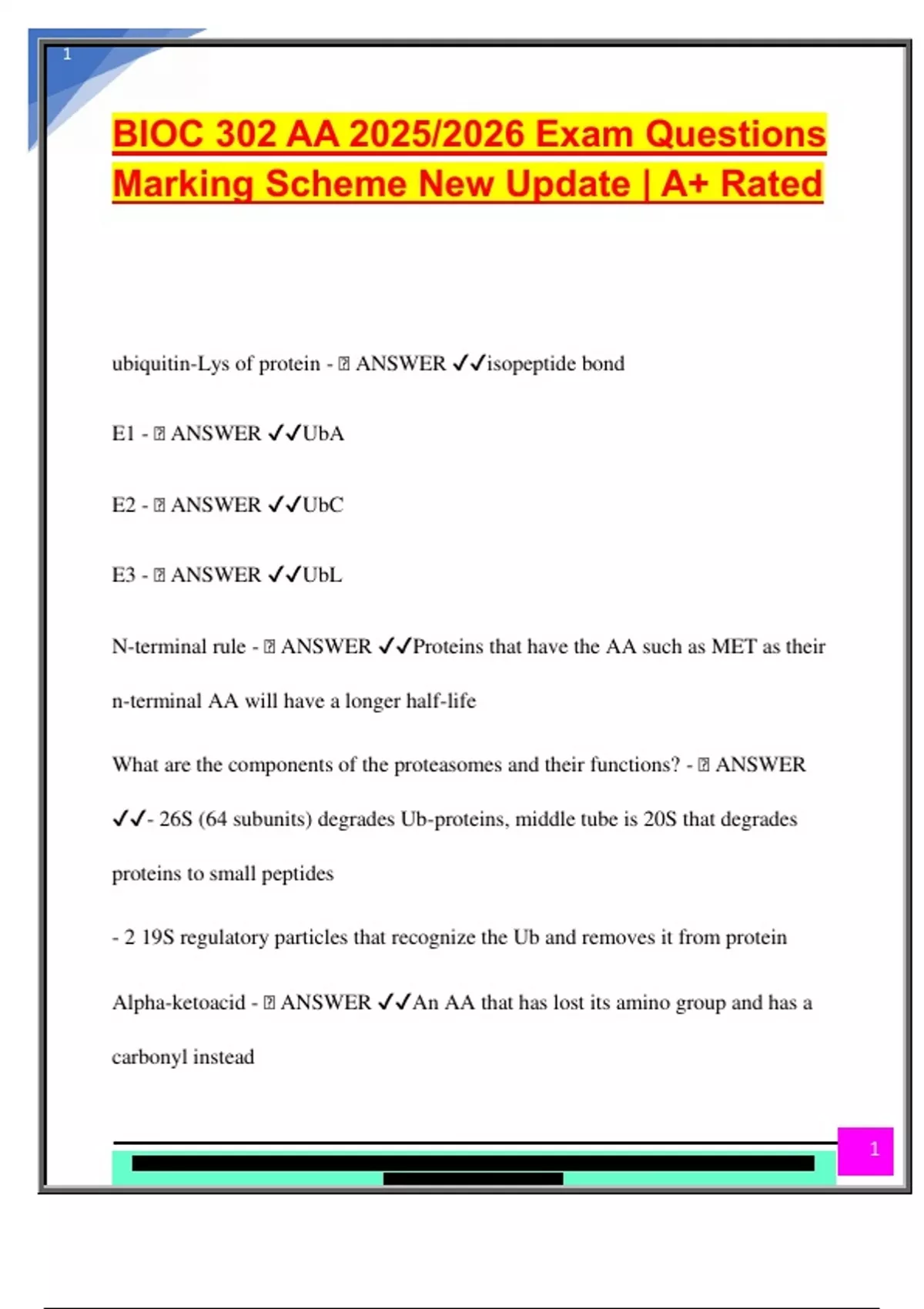 BIOC 302 AA 2025/2026 Exam Questions Marking Scheme New Update | A+ ...