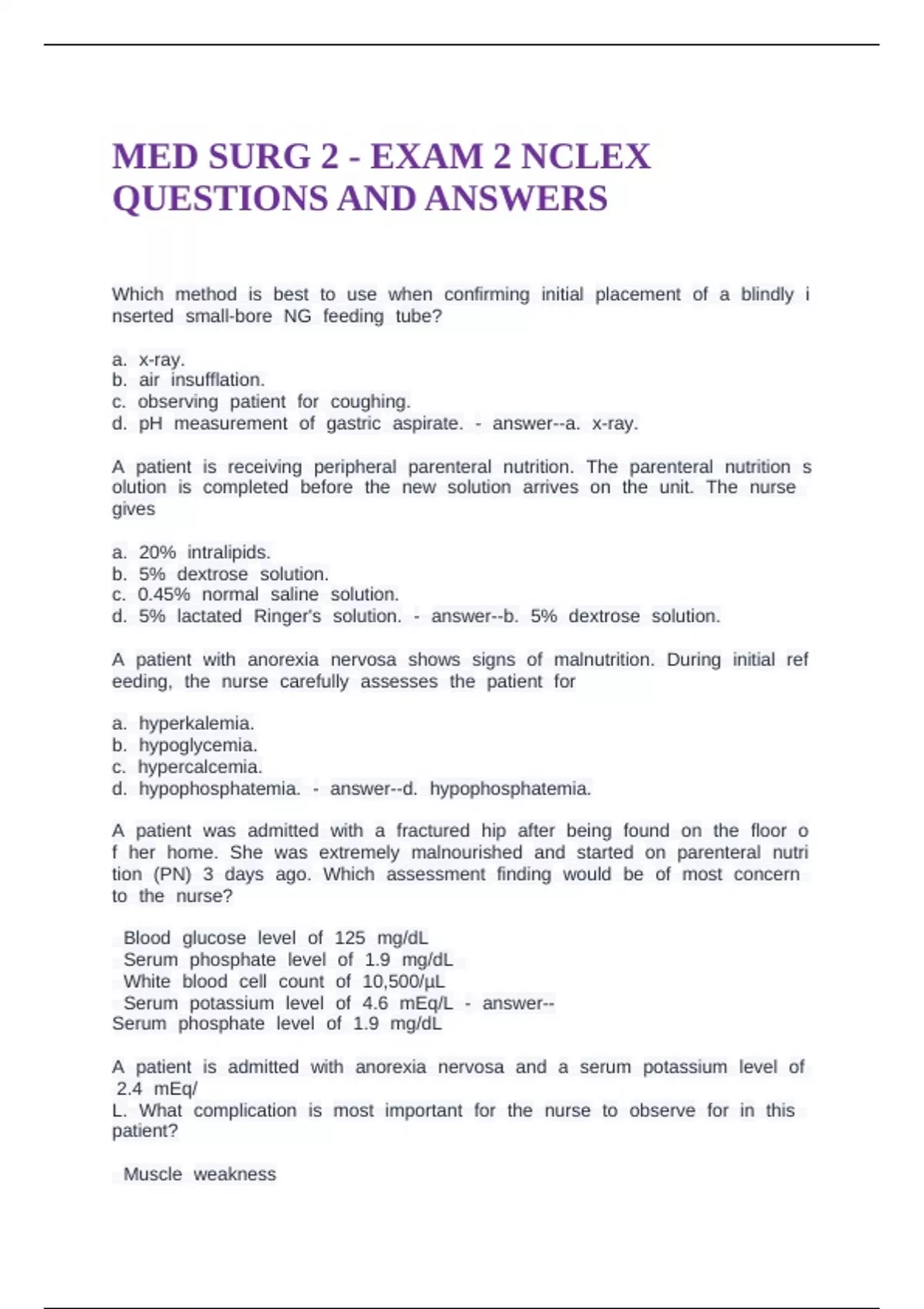 MED SURG 2 - EXAM 2 NCLEX QUESTIONS AND ANSWERS - Med surg - Stuvia US