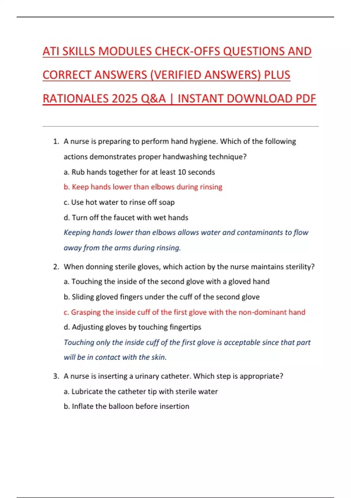 ATI SKILLS MODULES CHECK-OFFS QUESTIONS AND CORRECT ANSWERS (VERIFIED ...