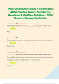 Water Distribution Grade 1 Certification ADEQ Practice Exam &sol; Test Review Questions & Certified Solutions &sol; 100&percnt; Correct &sol; Already Graded A&plus;&period;  