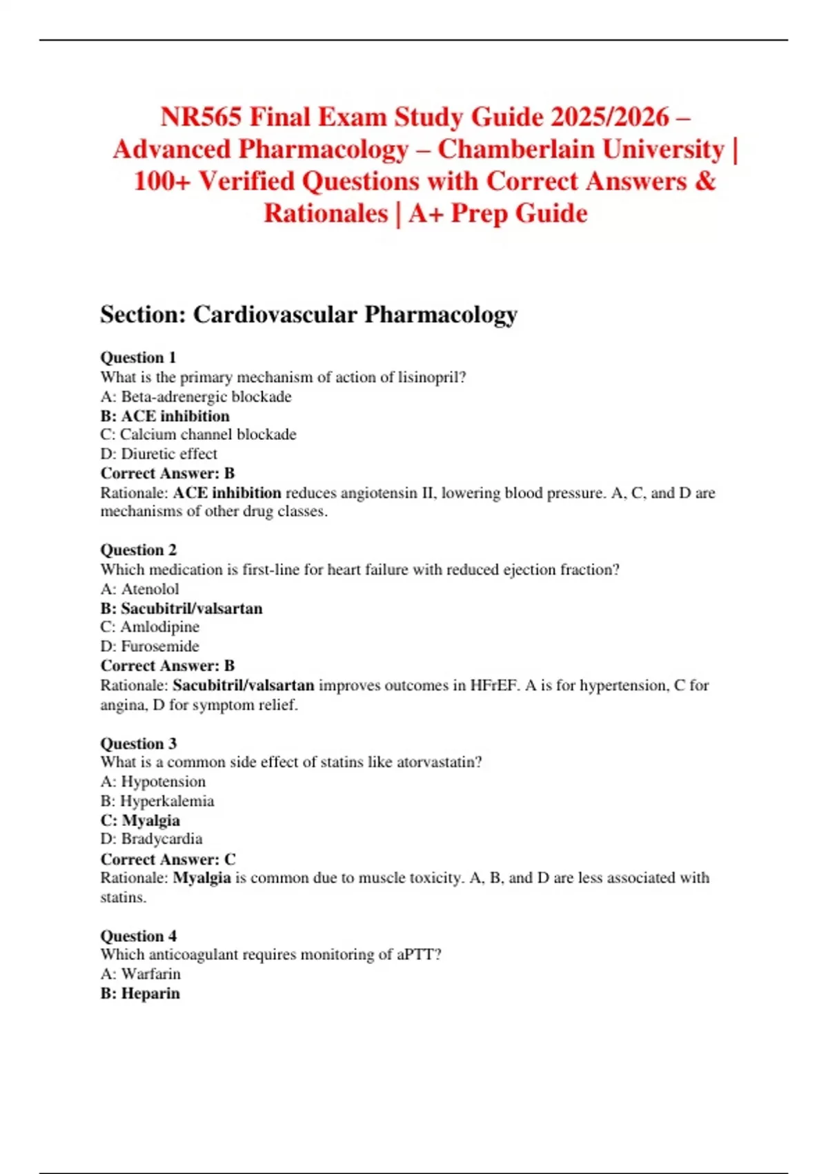 NR565 Final Exam Study Guide 2025/2026 – Advanced Pharmacology ...