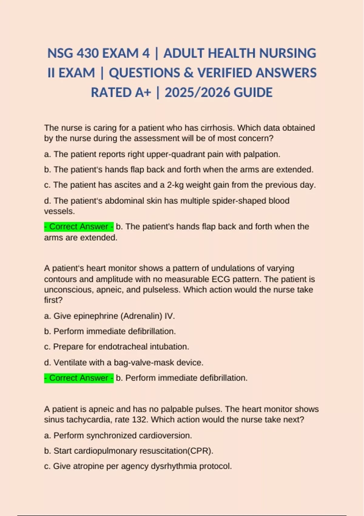 NSG 430 EXAM 4 | ADULT HEALTH NURSING II EXAM | QUESTIONS & VERIFIED ...
