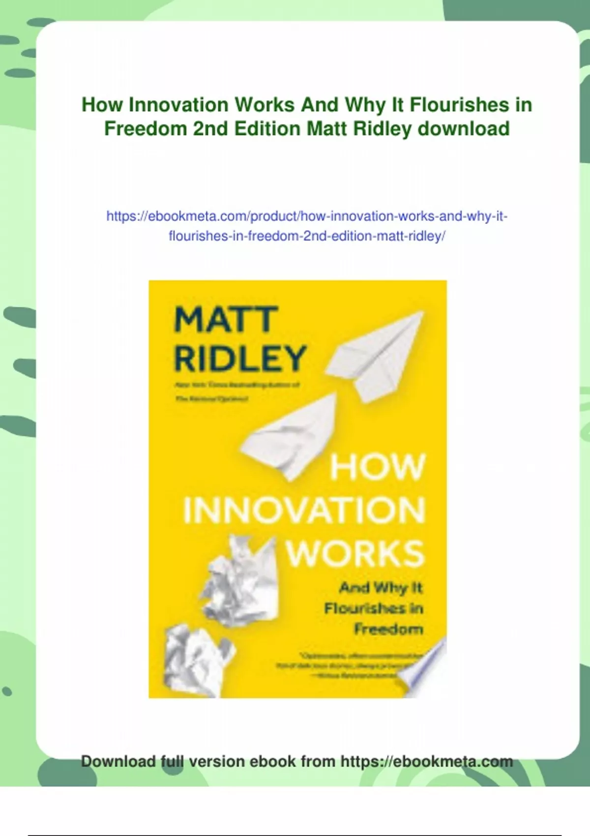 Summary How Innovation Works And Why It Flourishes in Freedom 2nd ...