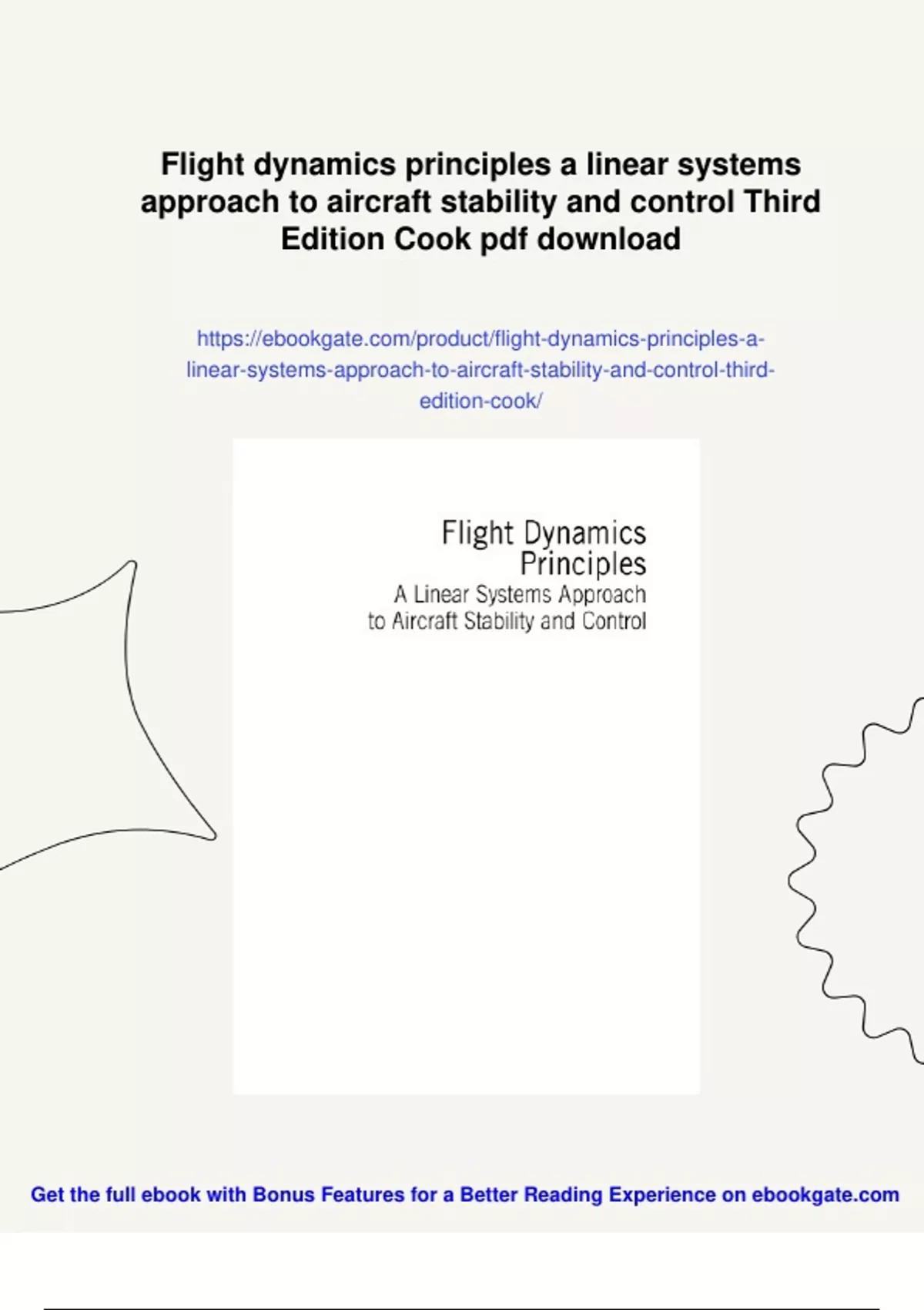 Summary Flight dynamics principles a linear systems approach to ...