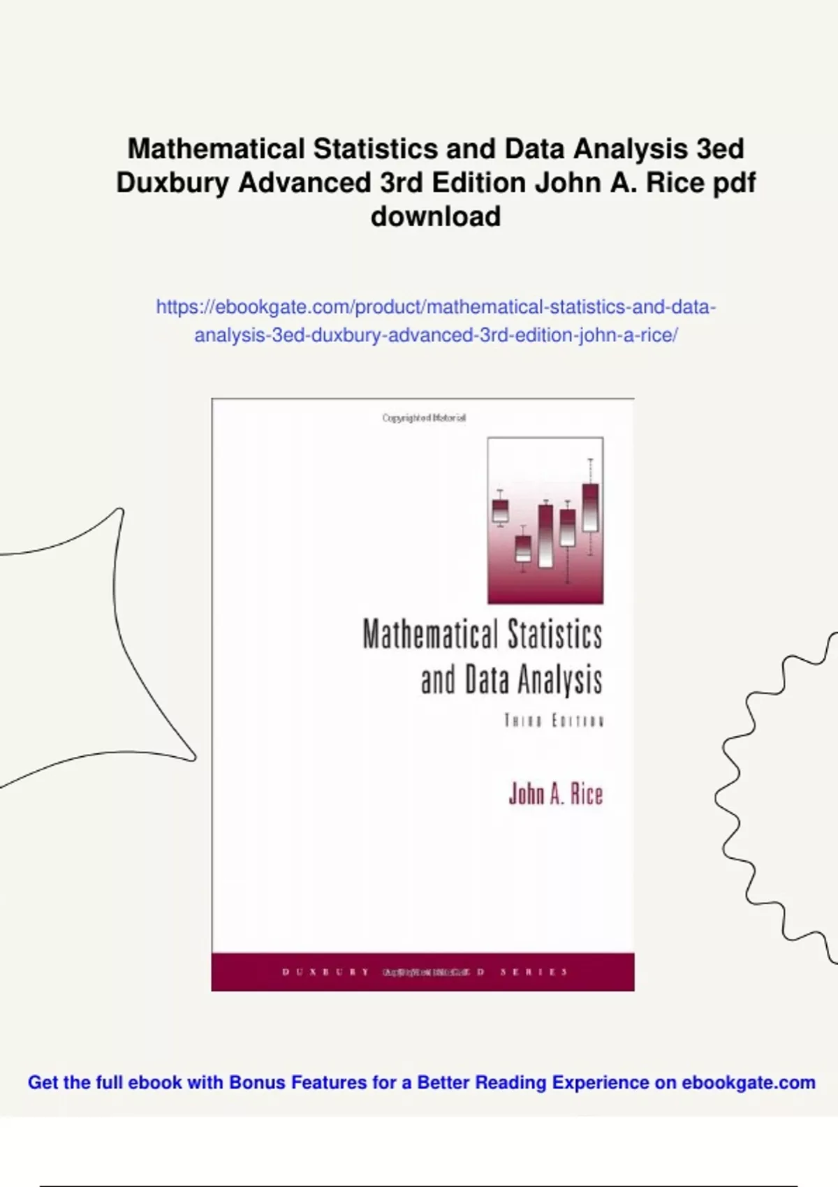 Summary Mathematical Statistics and Data Analysis 3ed Duxbury Advanced ...