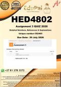 HED4802 Assignment 3 QUIZ &lpar;100&percnt; COMPLETE ANSWERS&rpar; 2026 - DUE 29 July 2026