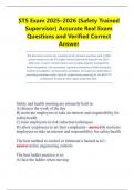 STS Exam 2025&ndash;2026 &lpar;Safety Trained  Supervisor&rpar; Accurate Real Exam  Questions and Verified Correct  Answer  This document contains the complete set of real exam questions with verified  correct answers for the STS &lpar;Safety Trained Supervisor&rpar; Exam for the 