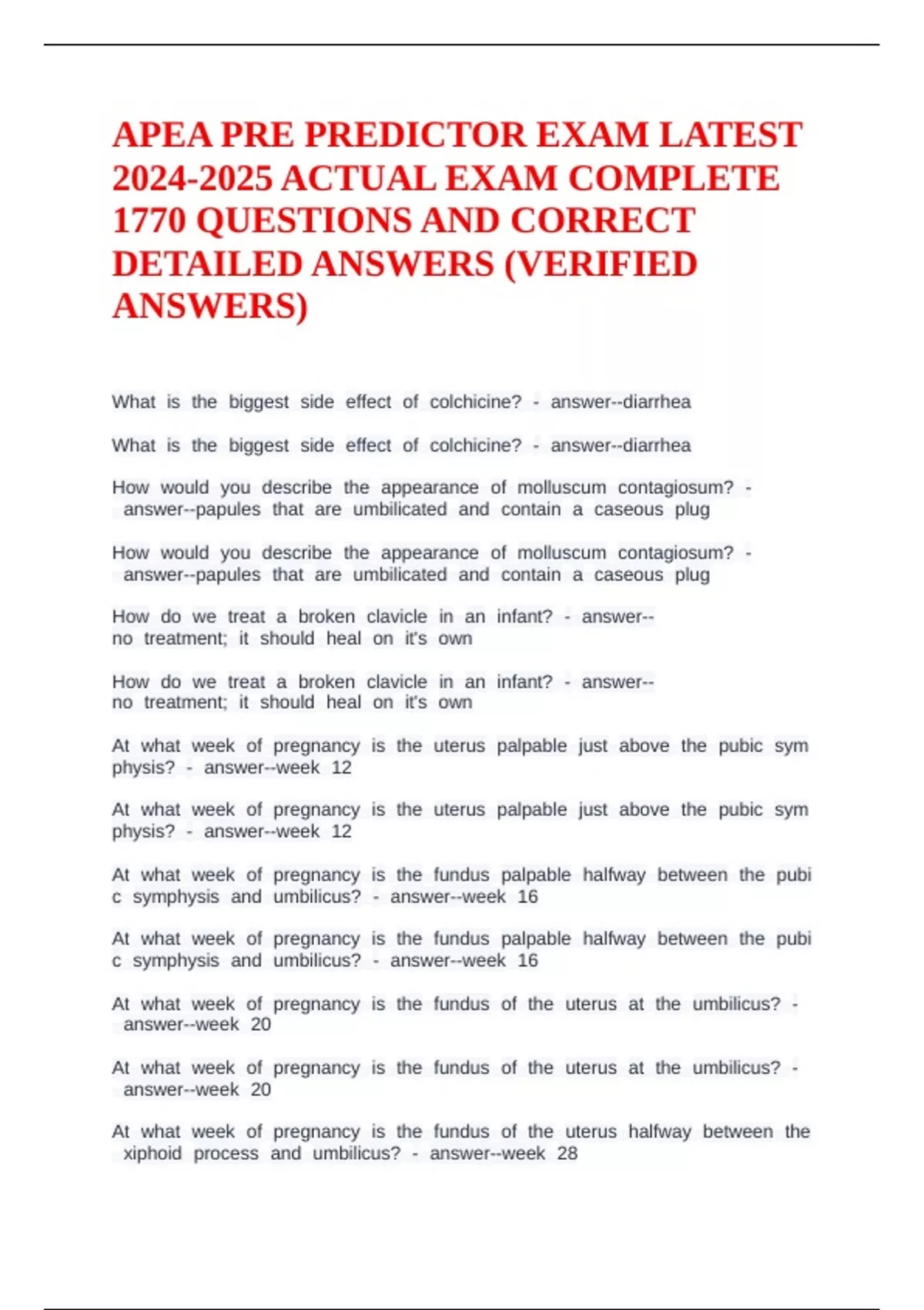 APEA PRE PREDICTOR EXAM LATEST ACTUAL EXAM COMPLETE 1770 QUESTIONS AND ...