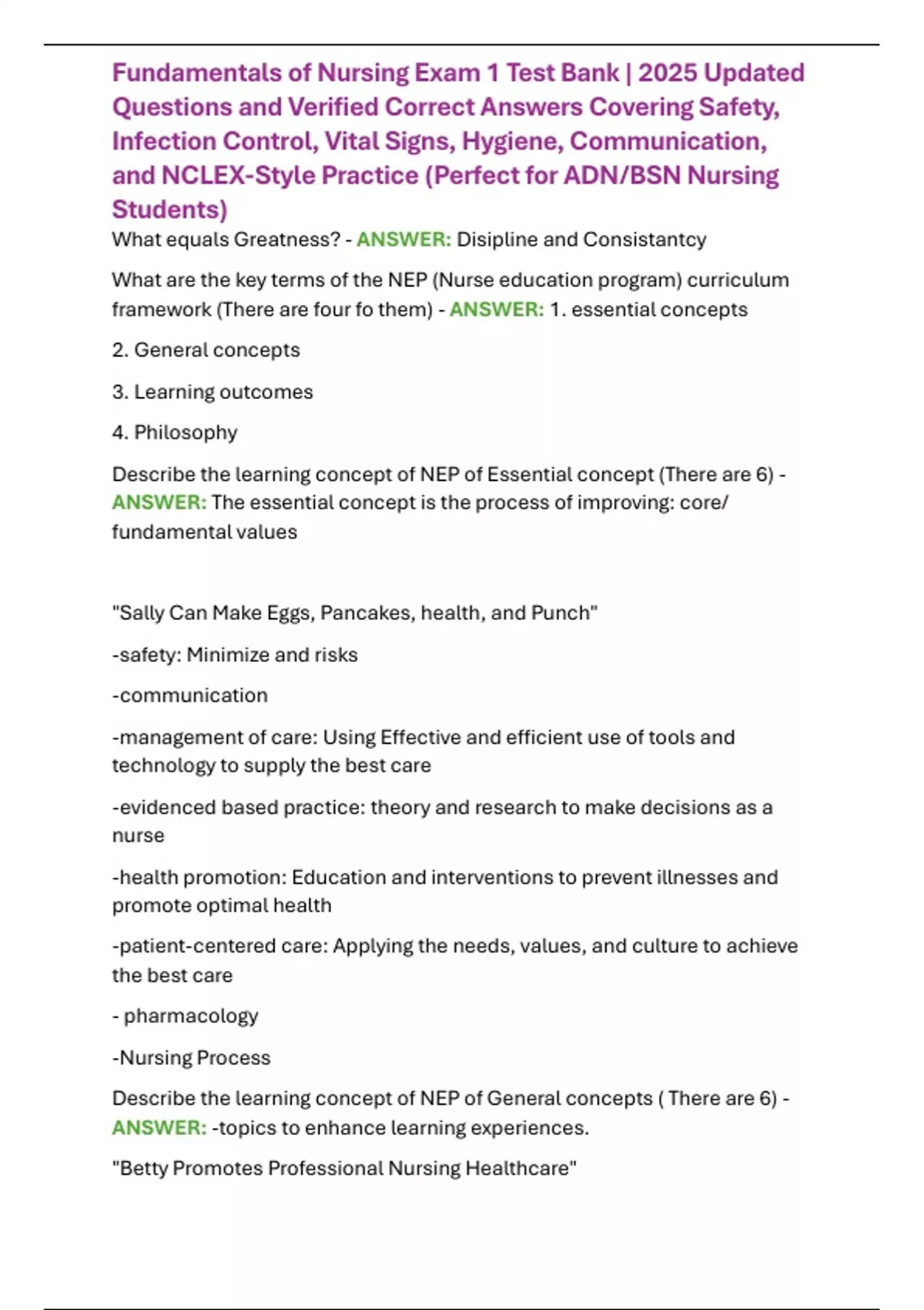 Fundamentals of Nursing Exam 1 Test Bank | 2025 Updated Questions and ...