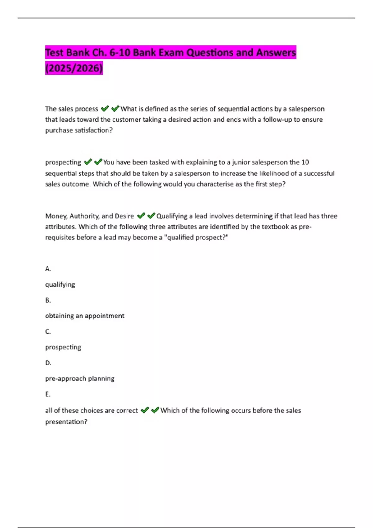 Test Bank Ch. 6-10 Bank Exam Questions and Answers (2025/2026) - NR 545 ...