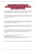 CRITICAL CARE MEDICATIONS PRACTICE QUESTIONS AND VERIFIED CORRECT ANSWERS&period;