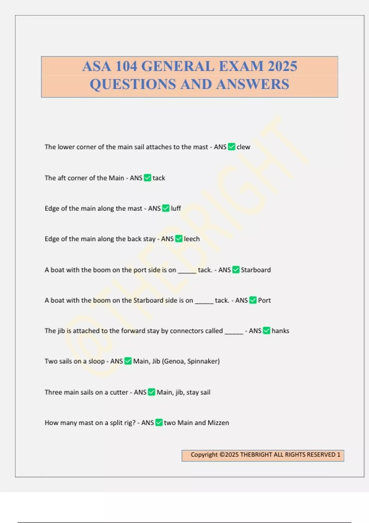 ASA 104 GENERAL EXAM 2025 QUESTIONS AND ANSWERS - ASA 104 - Stuvia US