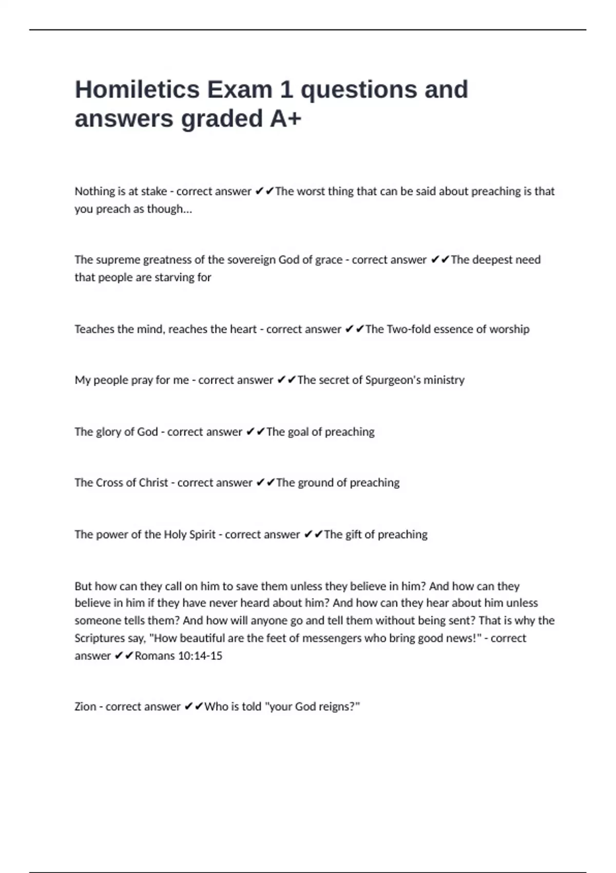 Homiletics Exam 1 questions and answers graded A+ - Homiletics - Stuvia US