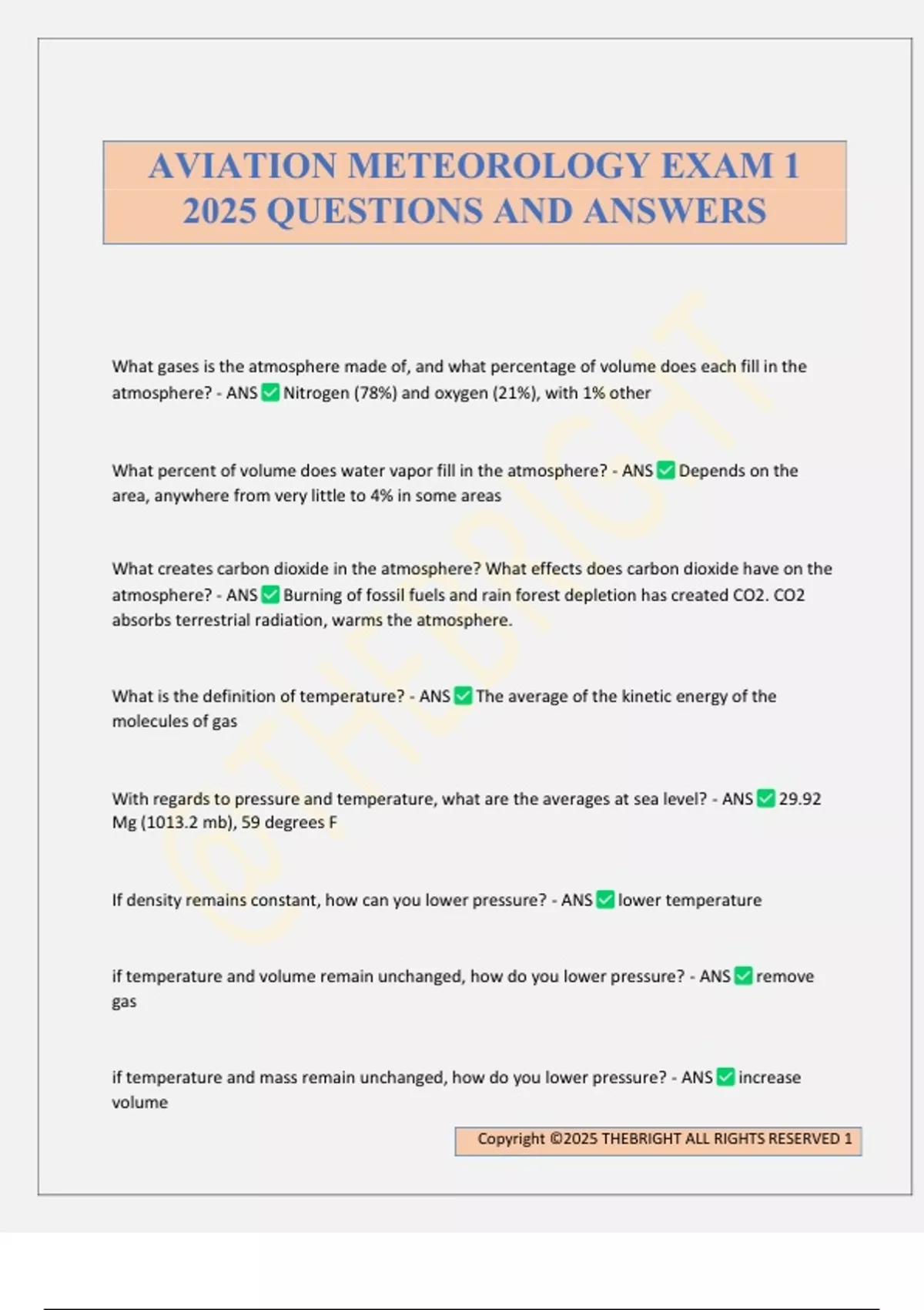 AVIATION METEOROLOGY EXAM 1 2025 QUESTIONS AND ANSWERS - AVIATION ...