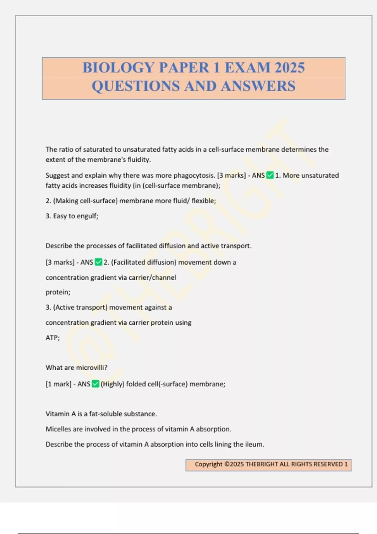 BIOLOGY PAPER 1 EXAM 2025 QUESTIONS AND ANSWERS - BIOLOGY - Stuvia US