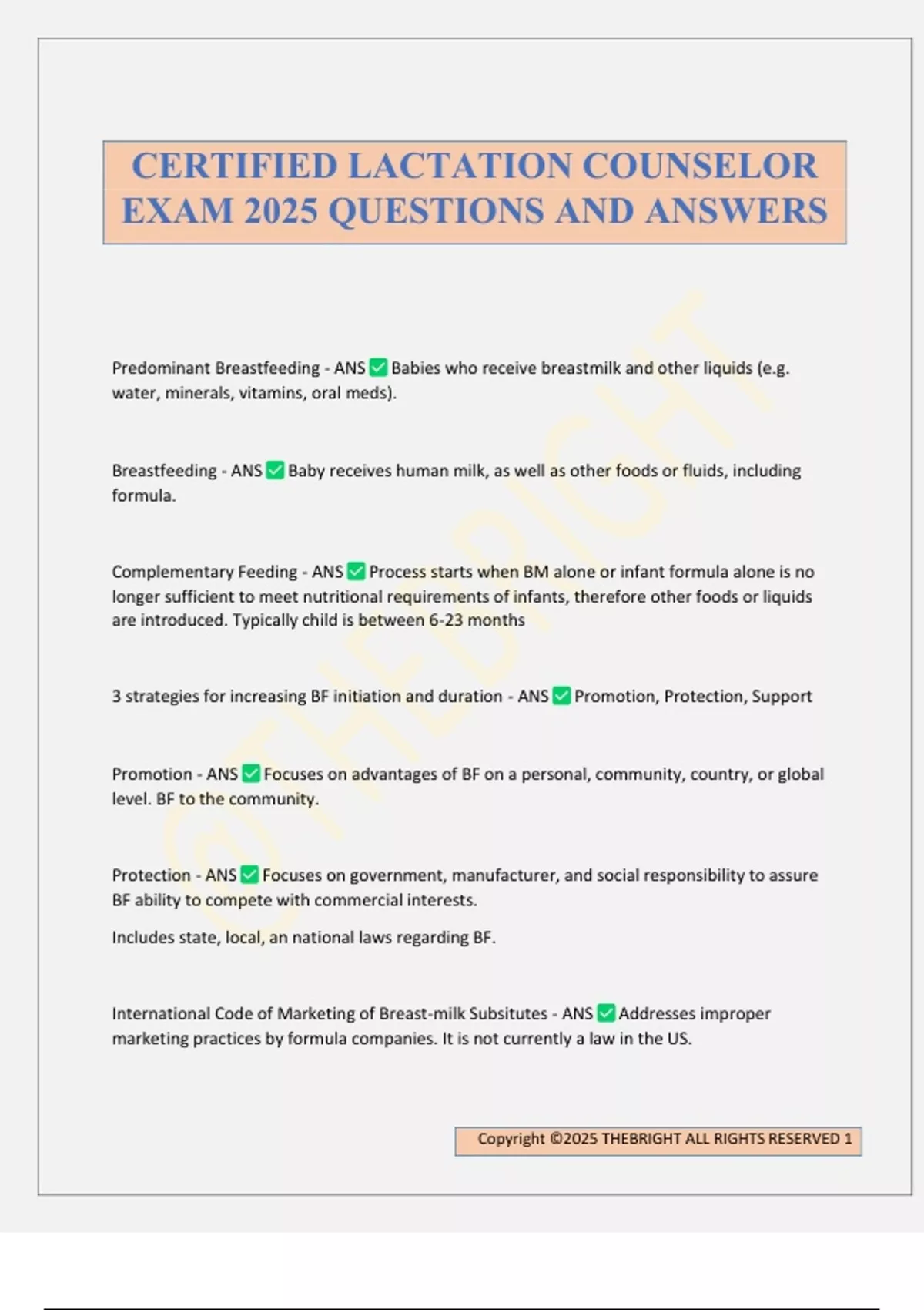 CERTIFIED LACTATION COUNSELOR EXAM 2025 QUESTIONS AND ANSWERS - Certified lactation counselor ...