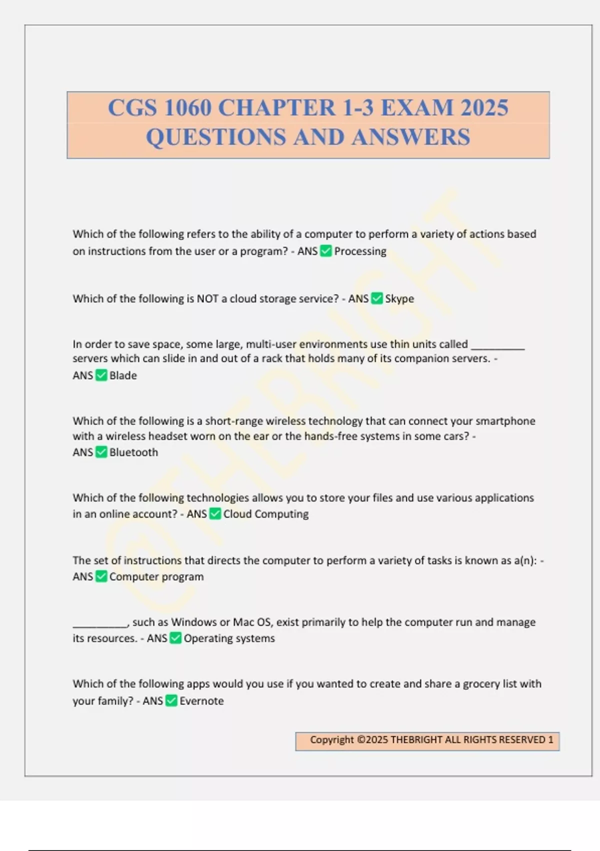 CGS 1060 CHAPTER 1-3 EXAM 2025 QUESTIONS AND ANSWERS - CGS 1060 - Stuvia US