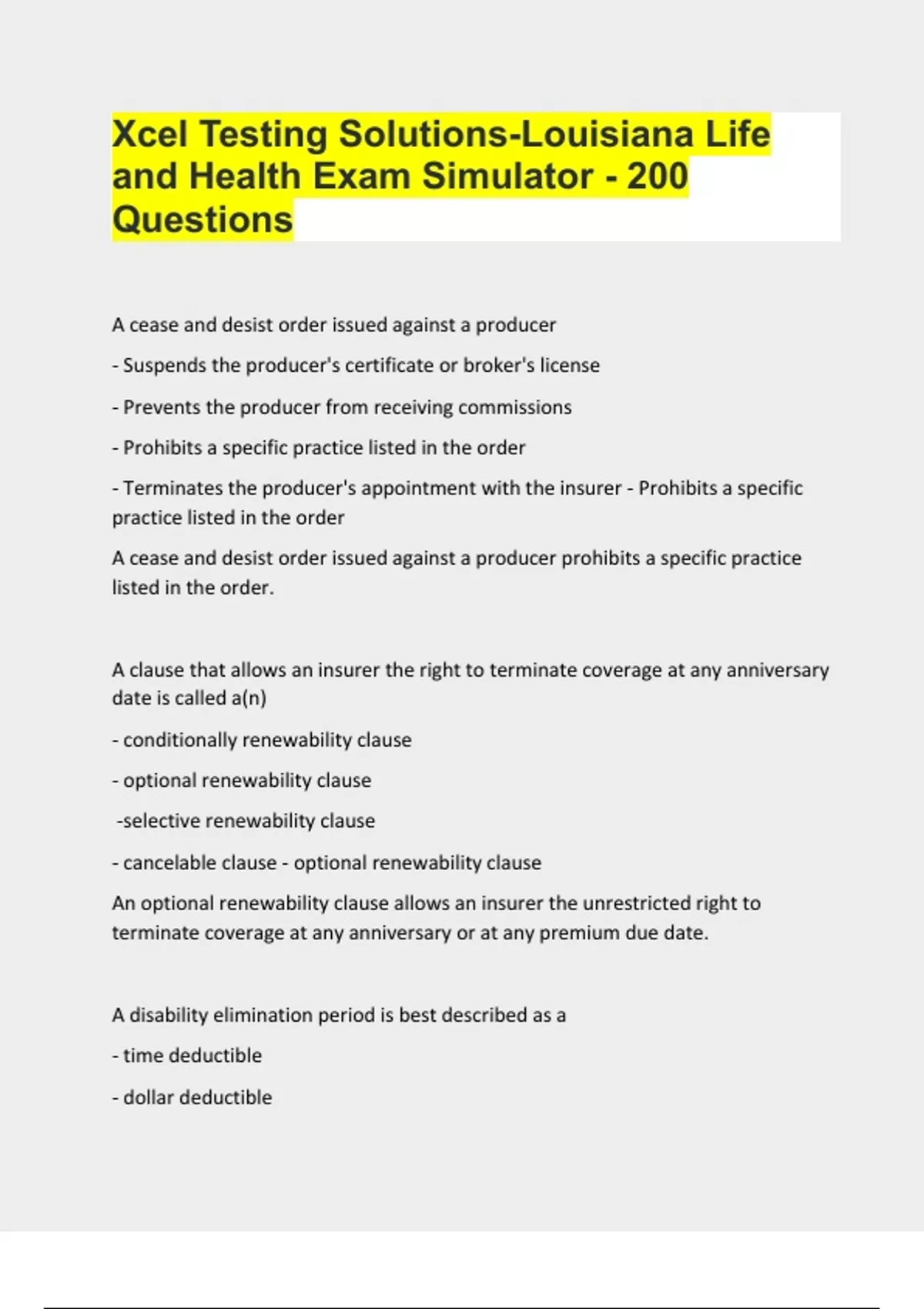 Xcel Testing Solutions-Louisiana Life and Health Exam Simulator UPDATED ...