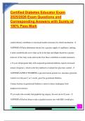 Certified Diabetes Educator Exam  2025&sol;2026 Exam Questions and  Corresponding Answers with Surety of  100&percnt; Pass Mark 