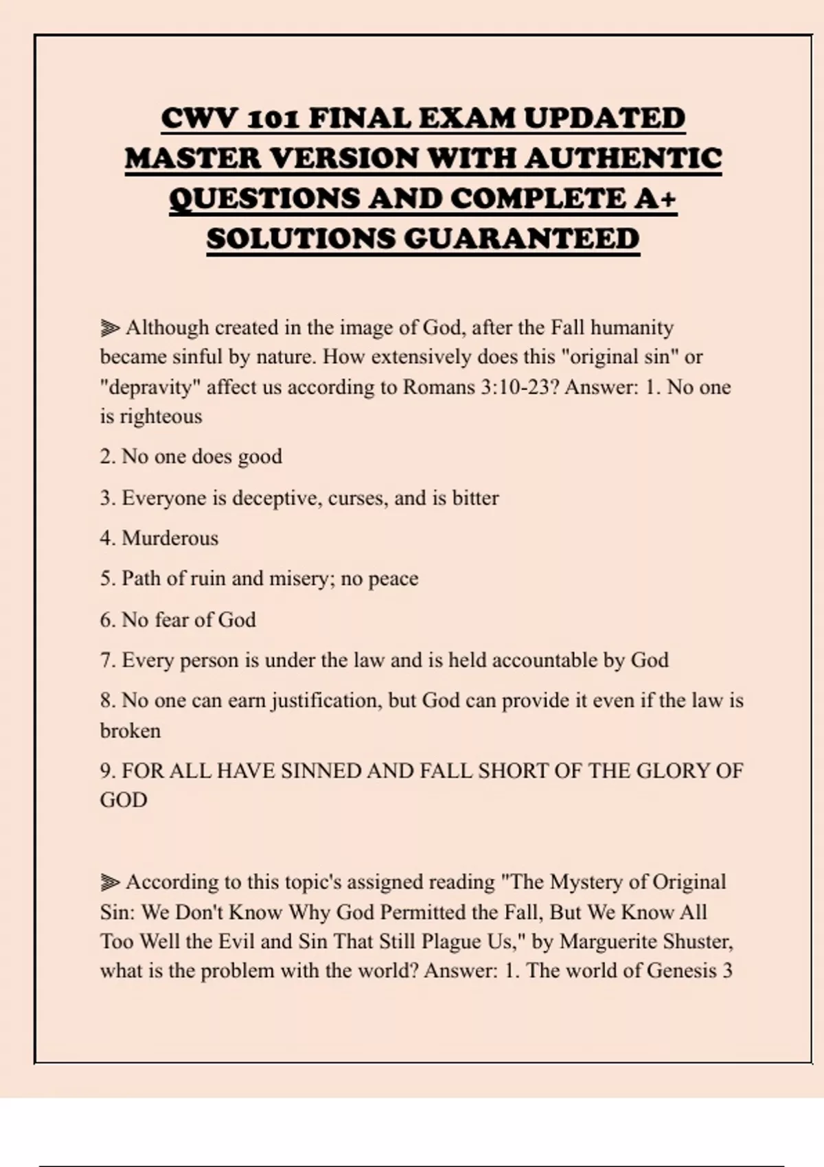 CWV 101 FINAL EXAM UPDATED MASTER VERSION WITH AUTHENTIC QUESTIONS AND ...