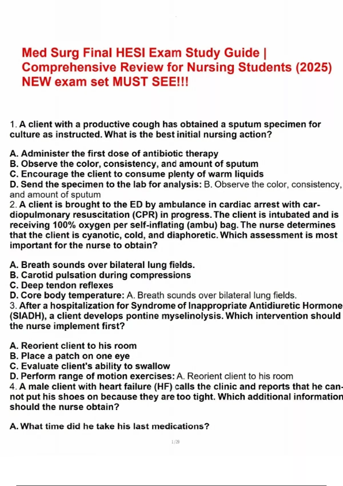 Med Surg Final HESI Exam Study Guide Comprehensive Review for Nursing ...