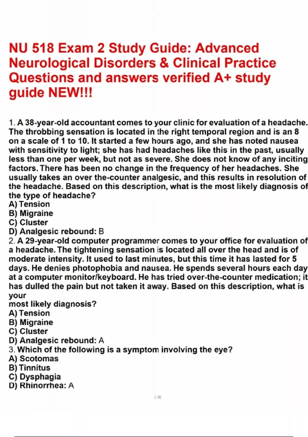 NU 518 Exam 2 Study Guide Advanced Neurological Disorders & Clinical ...