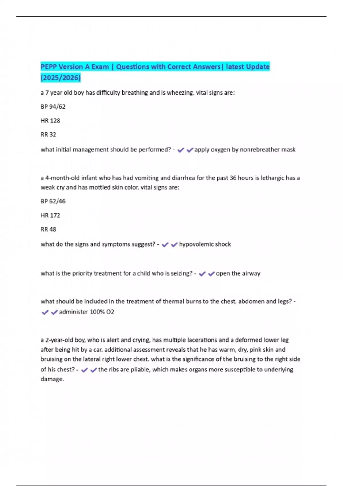 Pepp Course Pdf PEPP Version A Exam | Questions with Correct Answers| latest Update ...
