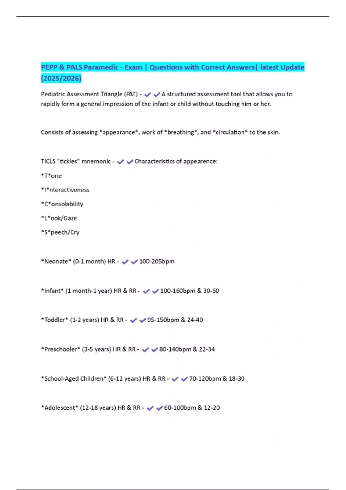 Pepp Course Pdf PEPP & PALS Paramedic - Exam | Questions with Correct Answers| latest ...