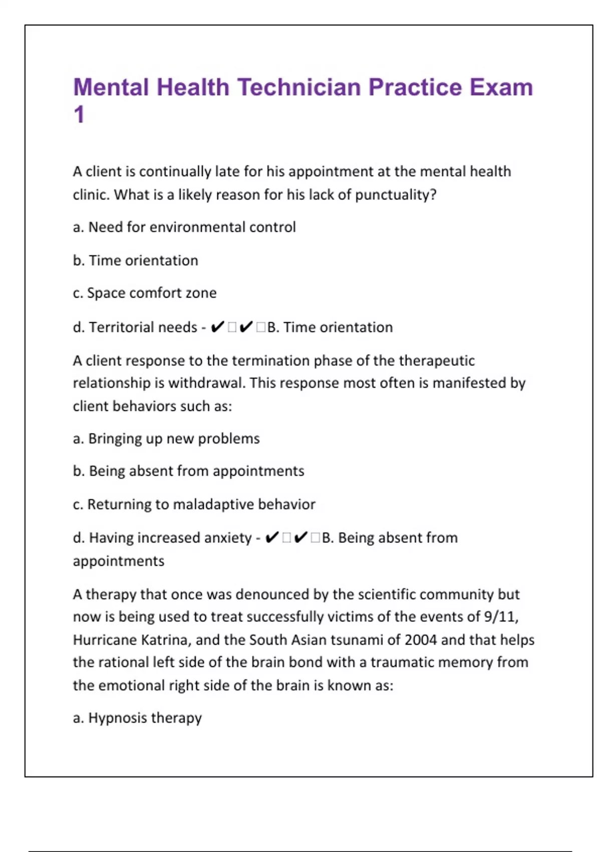 Mental Health Technician Practice Exam 1 Questions With Complete ...
