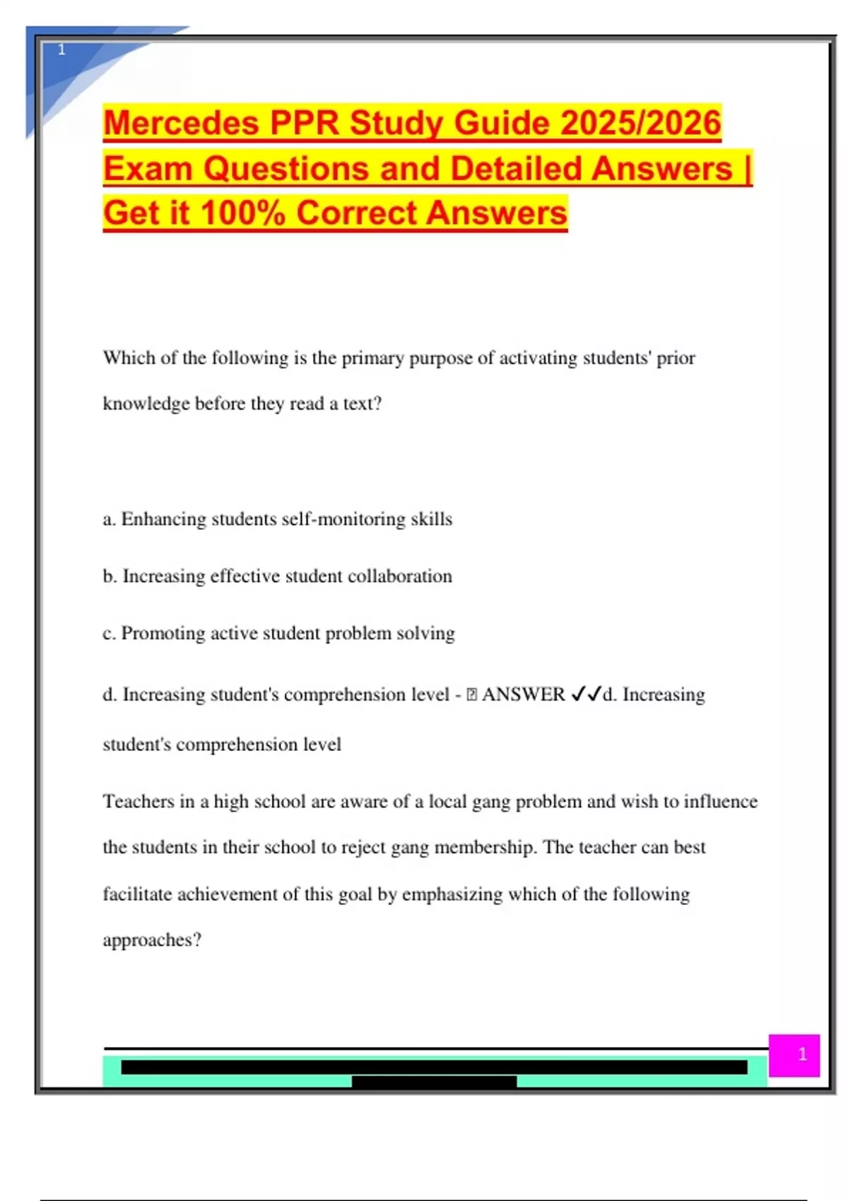 Ppr Study Guide Pdf Mercedes PPR Study Guide 2025/2026 Exam Questions and Detailed Answers ...