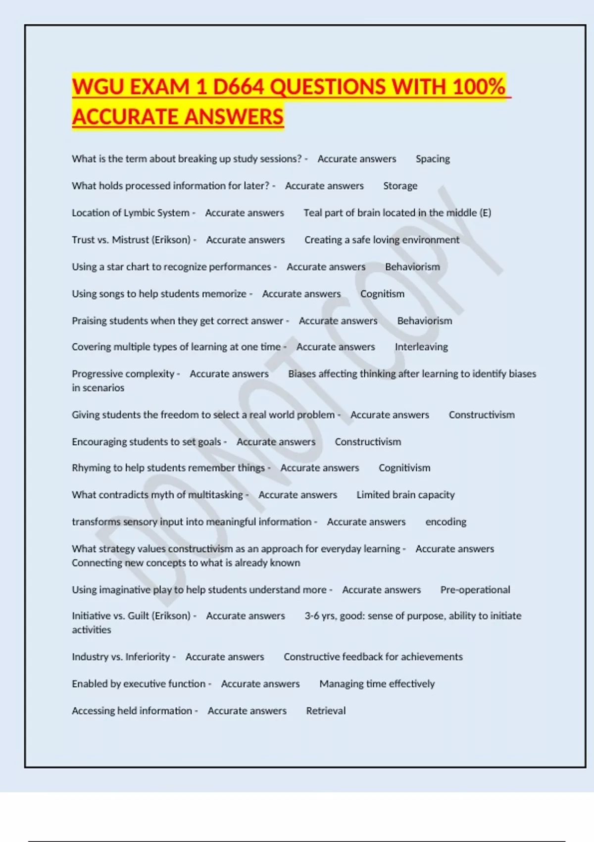 WGU EXAM 1 D664 QUESTIONS WITH 100% ACCURATE ANSWERS - WGU - Stuvia US