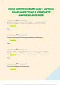 OSHA CERTIFICATION QUIZ &sol; ACTUAL EXAM QUESTIONS & COMPLETE ANSWERS 2025&sol;2026  