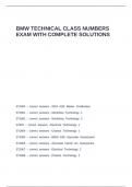 BMW TECHNICAL CLASS NUMBERS EXAM WITH COMPLETE SOLUTIONS