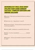 MICROBIOLOGY FINAL EXAM JERSEY COLLEGE STUDY GUIDE SUMMARY 2025&sol;2026 &vert; COMPLETE QUESTIONS AND VERIFIED SOLUTIONS