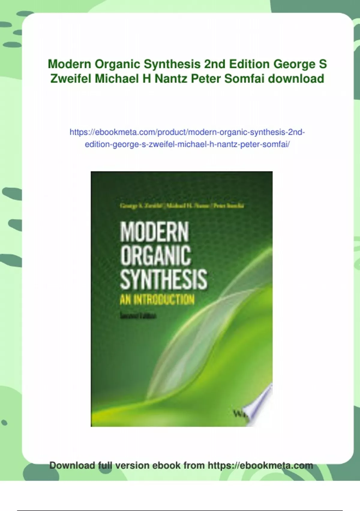 Summary Modern Organic Synthesis 2nd Edition George S Zweifel Michael H ...