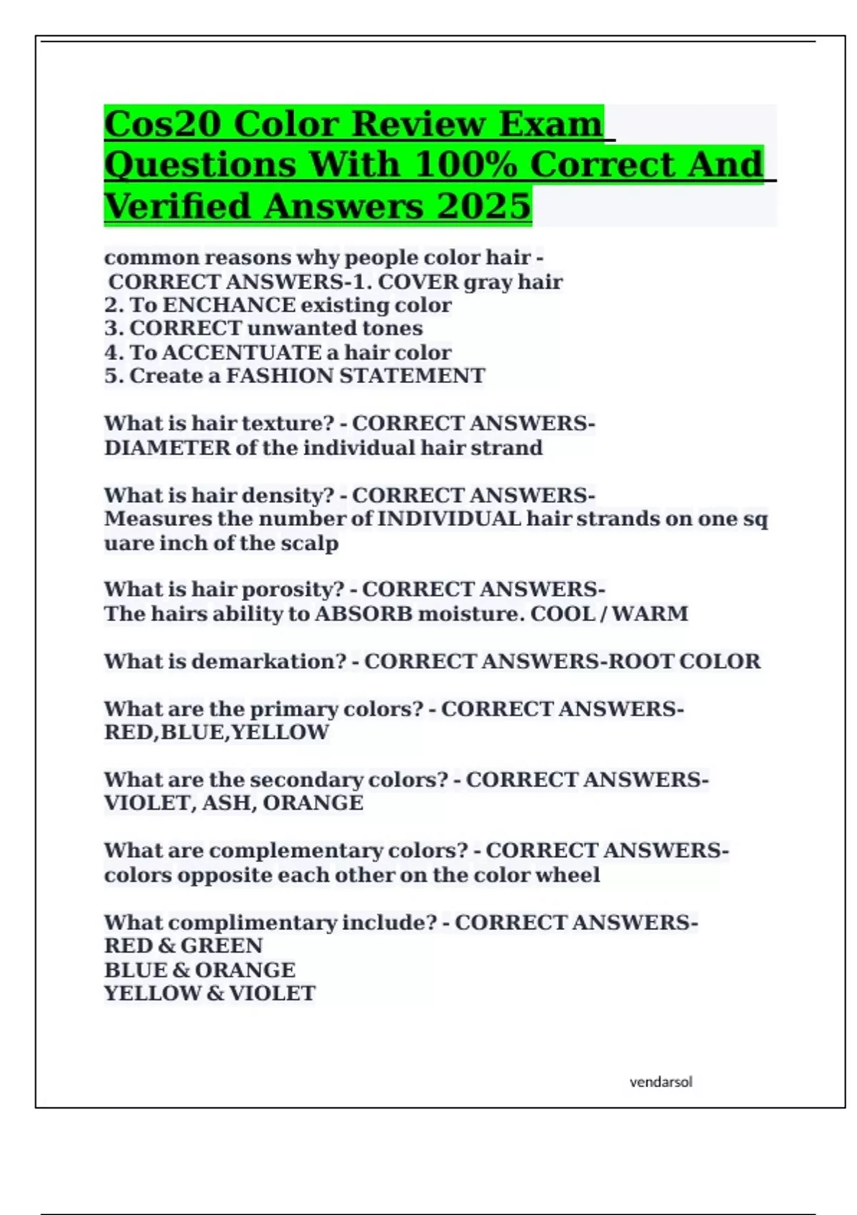 Cos20 Color Review Exam Questions With 100% Correct And Verified ...