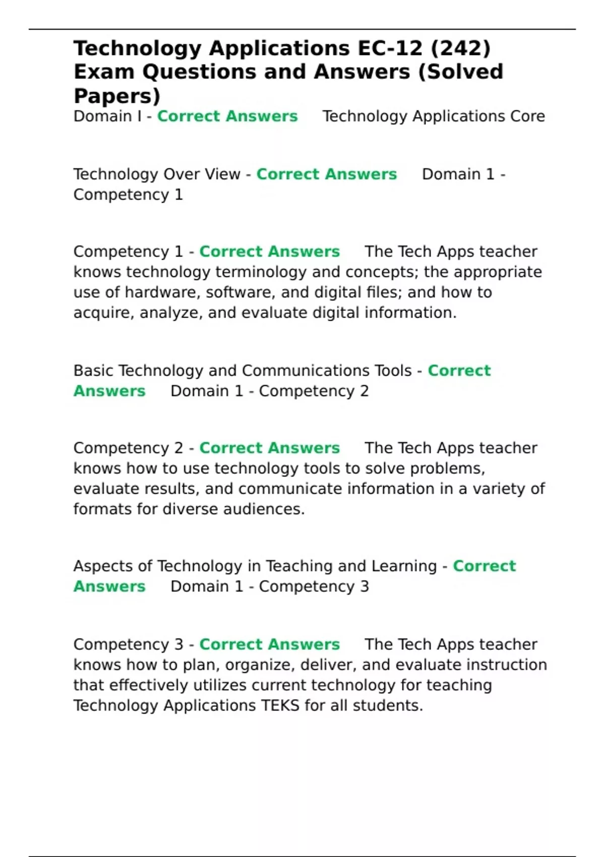 Technology Applications EC-12 (242) Exam Questions and Answers (Solved Papers) - Technology ...