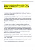 Insurance Adjuster Exam AHA PALS EXAM NEWEST 2025 ACTUAL EXAM TEST BANK