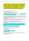 SAFE POPM 5 EXAM 2024-2025 &lpar;EXAM QUESTIONS FOR PRODUCT OWNER &sol; PROGRAMM MANAGEMENT&rpar; ACTUAL EXAM QUESTIONS AND ANSWERS